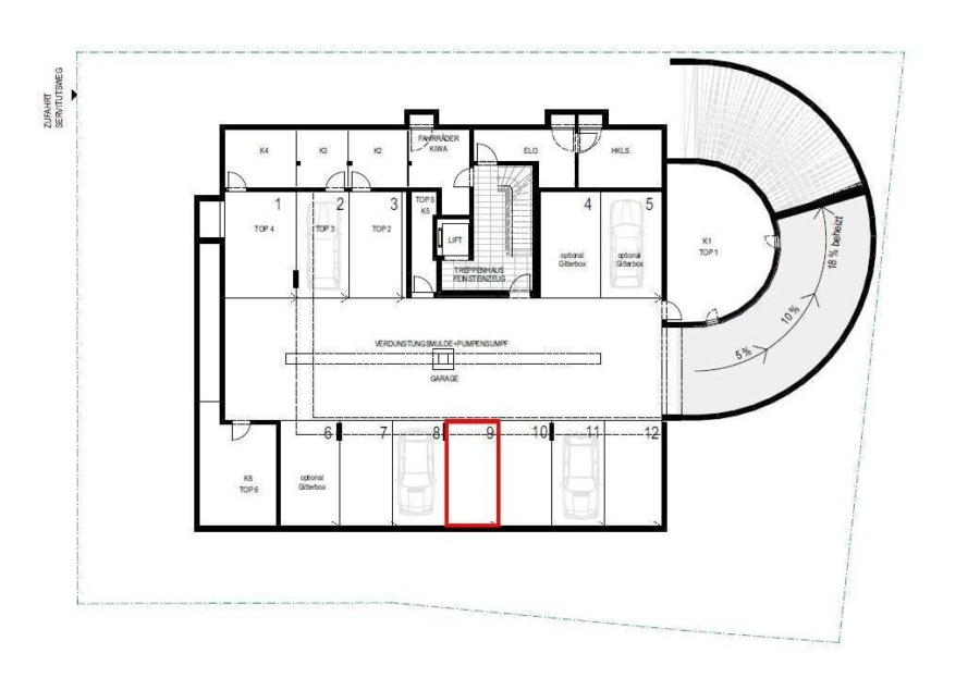Tiefgaragenplatz in Mutters zu vermieten - Grundriss